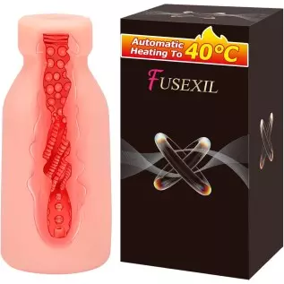 Male Masturbator Cup Automatic Heating Sex Toy 1.1lb Realistic Textured Channel Close-Ended Pocket Pussy Bottle Design Sucking P