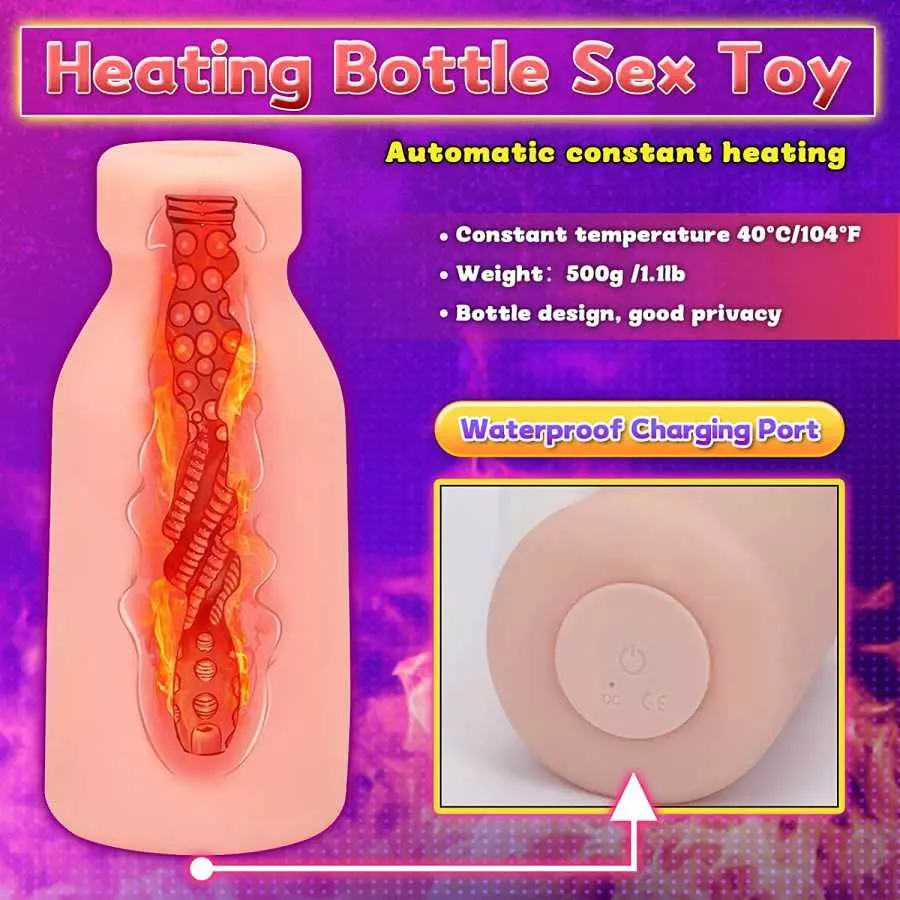Male Masturbator Cup Automatic Heating Sex Toy 1.1lb Realistic Textured Channel Close-Ended Pocket Pussy Bottle Design Sucking P