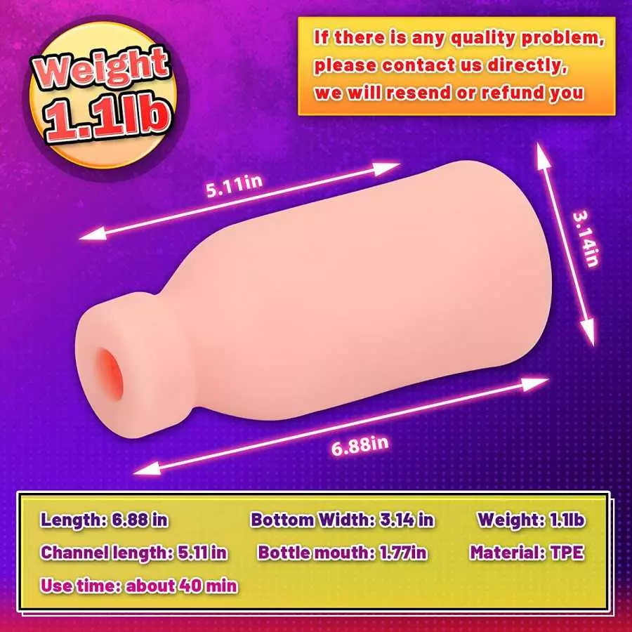 Male Masturbator Cup Automatic Heating Sex Toy 1.1lb Realistic Textured Channel Close-Ended Pocket Pussy Bottle Design Sucking P