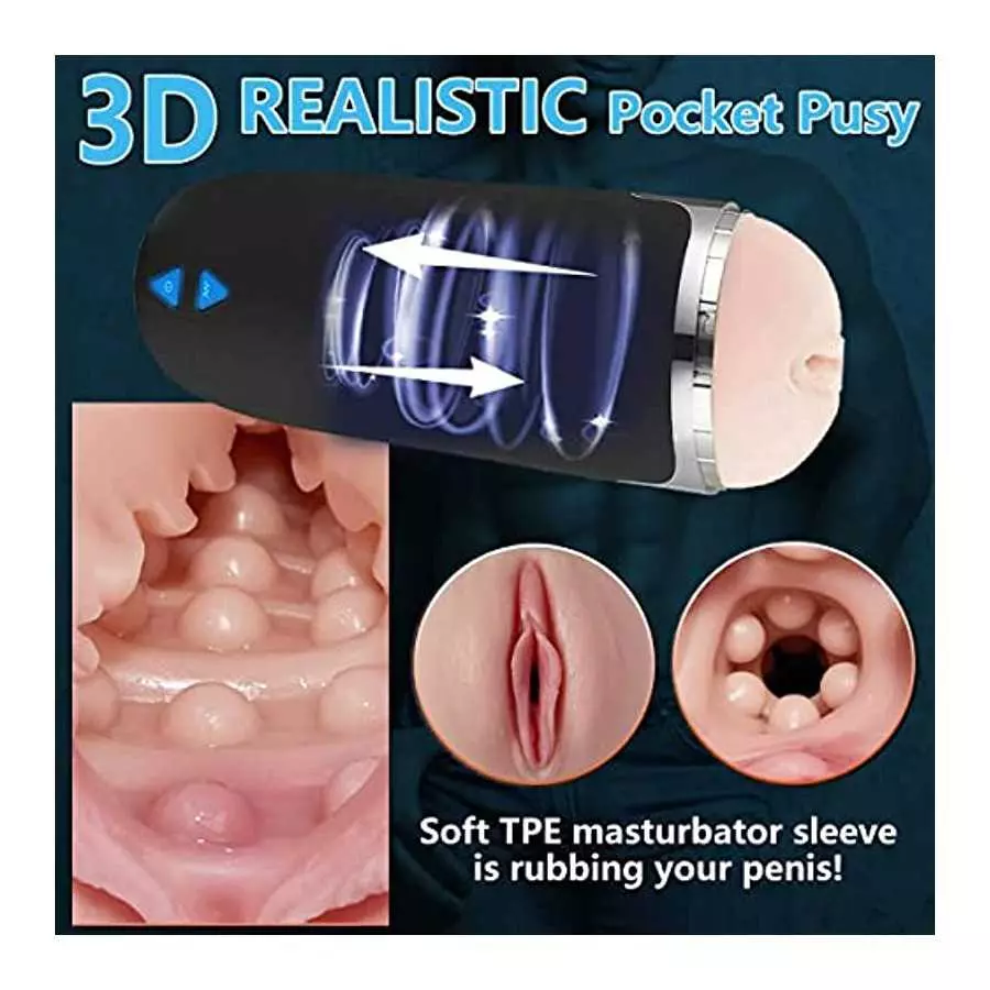 Electric Vibrating Pocket Pussy,Male Masturbators with 3D Realistic Textured,10 Vibration Blowjob Toy with 5.9 Inches Intertable