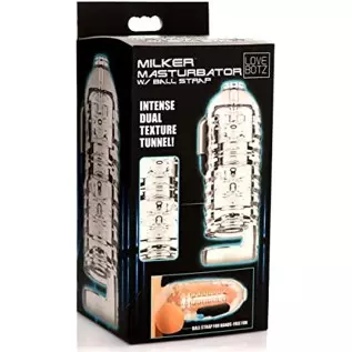 LOVEBOTZ Milker Masturbator Sleeve with Ball Strap for Men & Couples. Extra Tight & Thick Ribbed Tunnel for Stimulation. Compati LOVEBOTZ Milker Masturbator Sleeve with Ball Strap for Men & Couples. Extra Tight & Thick Ribbed Tunnel for Stimulation. Compati