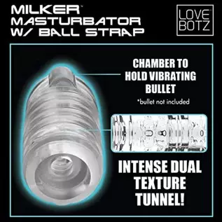LOVEBOTZ Milker Masturbator Sleeve with Ball Strap for Men & Couples. Extra Tight & Thick Ribbed Tunnel for Stimulation. Compati LOVEBOTZ Milker Masturbator Sleeve with Ball Strap for Men & Couples. Extra Tight & Thick Ribbed Tunnel for Stimulation. Compati