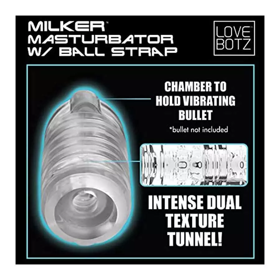 LOVEBOTZ Milker Masturbator Sleeve with Ball Strap for Men & Couples. Extra Tight & Thick Ribbed Tunnel for Stimulation. Compati