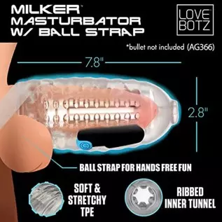 LOVEBOTZ Milker Masturbator Sleeve with Ball Strap for Men & Couples. Extra Tight & Thick Ribbed Tunnel for Stimulation. Compati LOVEBOTZ Milker Masturbator Sleeve with Ball Strap for Men & Couples. Extra Tight & Thick Ribbed Tunnel for Stimulation. Compati