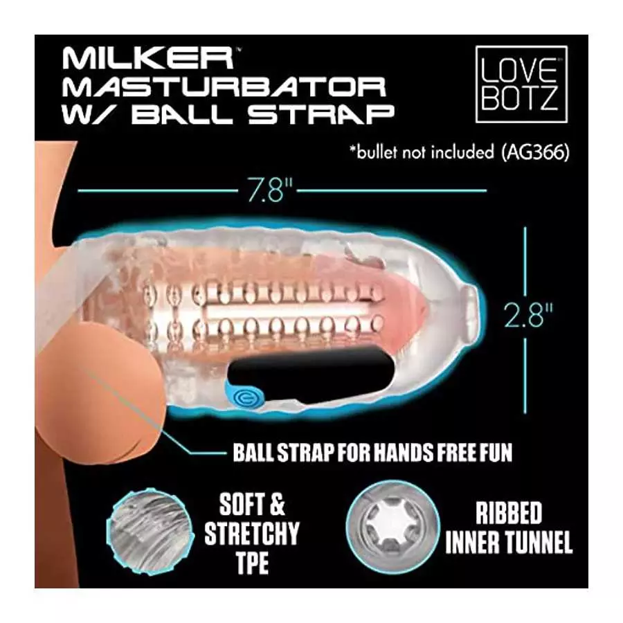 LOVEBOTZ Milker Masturbator Sleeve with Ball Strap for Men & Couples. Extra Tight & Thick Ribbed Tunnel for Stimulation. Compati