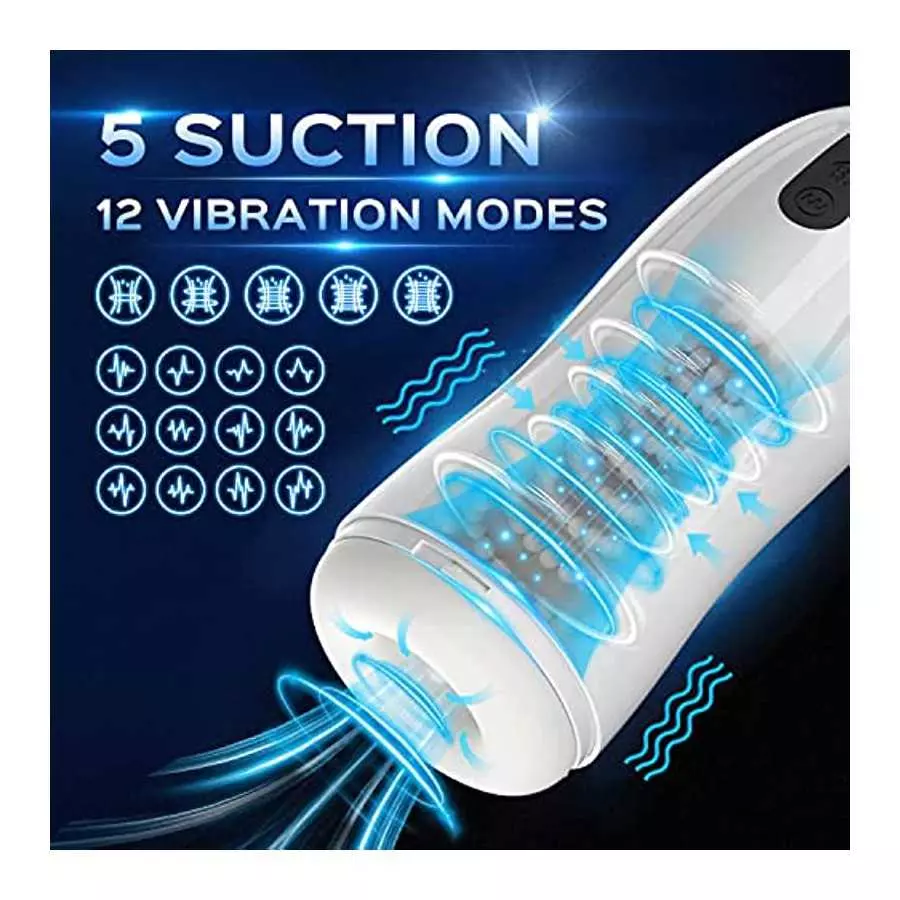 Automatic Male Masturbator, Male Masturbators Cup with 5 Types of Sucking and 12 Types of Vibration for Penis Stimulation, Elect