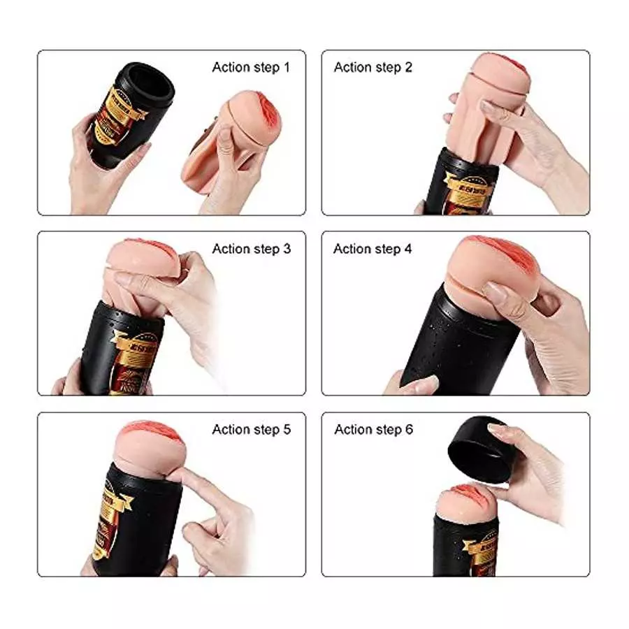 Male Masturbators Cup 3D Realistic Vagina and Mouth Masturbator with Teeth and Tongue Masturbation Cup