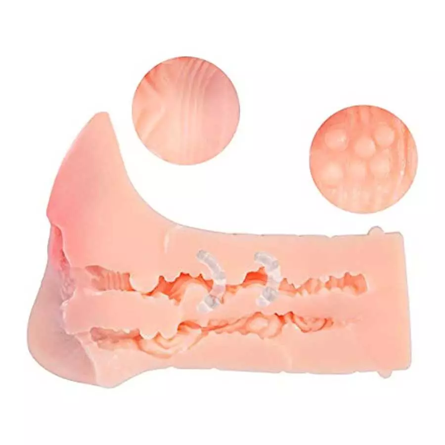 Pocket Pussy Male Masturbator Cup with 2 Built-in Cork Ring Realistic Textured Stroker with Vagina and Tight Anus for Men