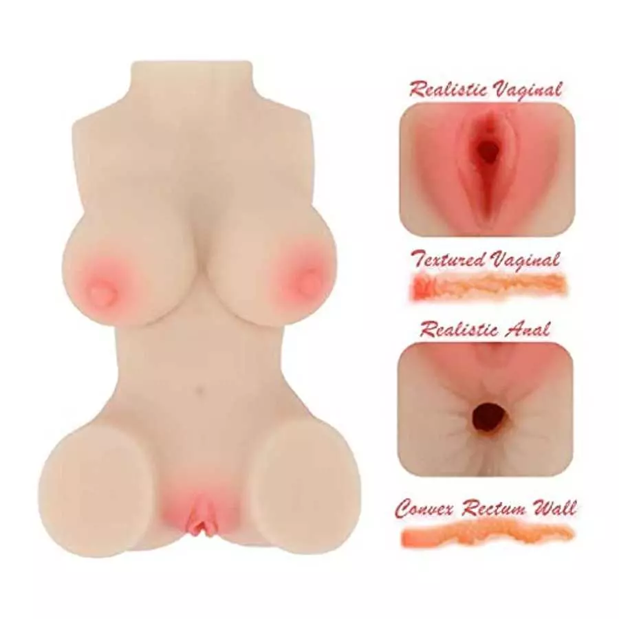 Small Sex Dolls Male Masturbator with Realistic Boobs Vaginal & Anal, Pocket Pussy Ass Sexy Love Doll, 3 in 1 Female Torso Adult