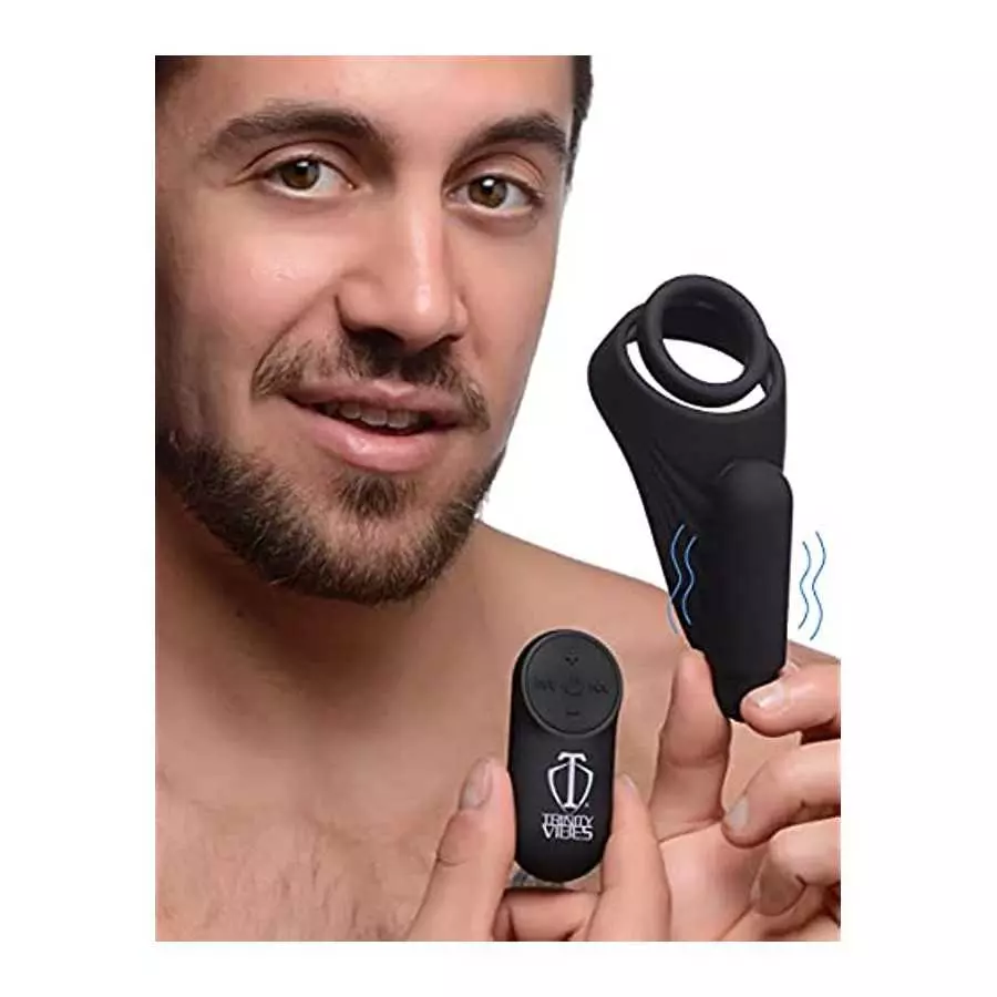 Trinity Vibes 7X Silicone C-Ring with Vibrating Taint Stimulator, Black