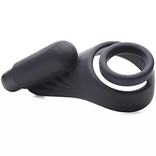Trinity Vibes 7X Silicone C-Ring with Vibrating Taint Stimulator, Black