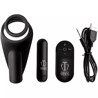 Trinity Vibes 7X Silicone C-Ring with Vibrating Taint Stimulator, Black