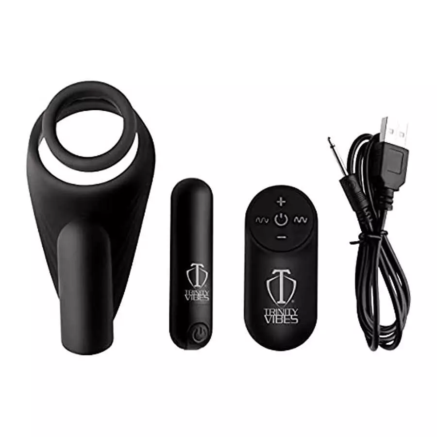 Trinity Vibes 7X Silicone C-Ring with Vibrating Taint Stimulator, Black