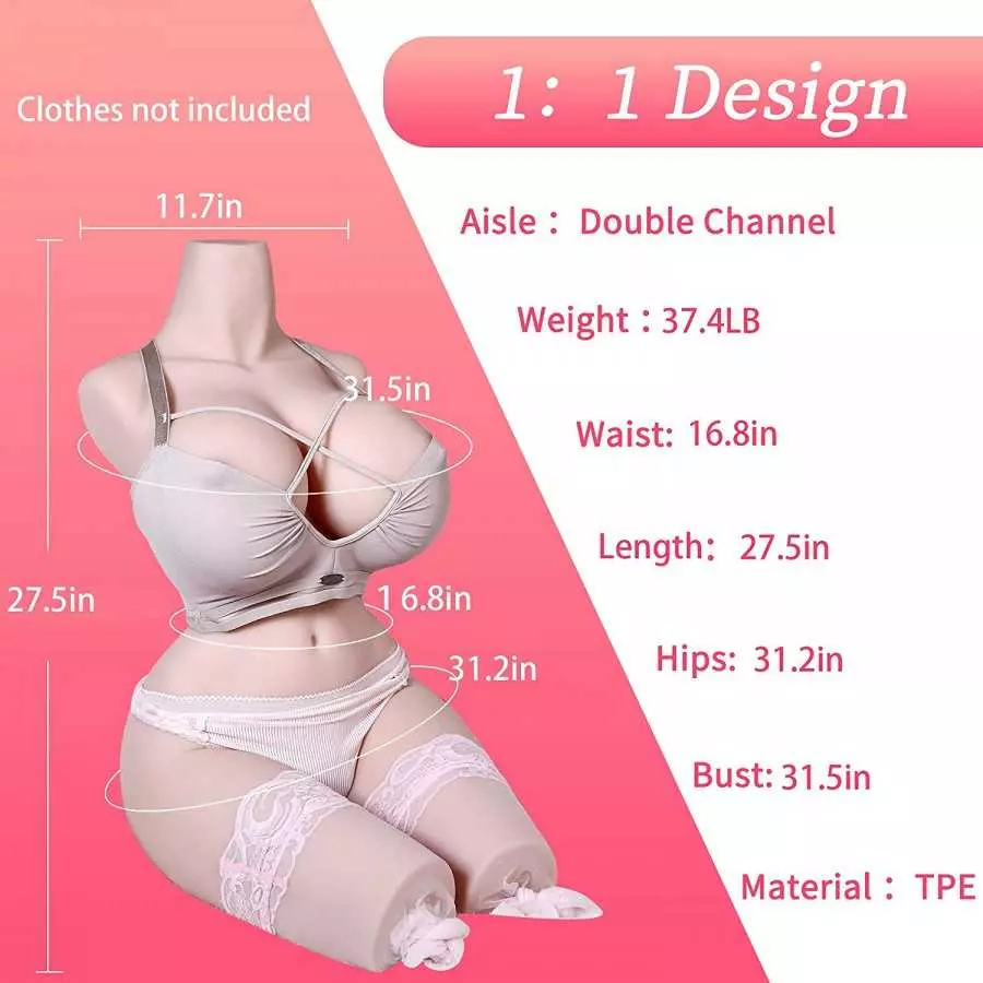 38LB Big Boobs Sex Doll Male Masturbator Torso with Vaginal Anal Ass Butt Men's Pleasure Sex Lifelike Pocket Pussy Ass Life-Size