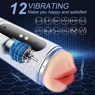 Automatic Male Masturbator,2 in 1 Mouth and Pussy Double Experience Male Masturbators Cup with 12 Thrusting & Rotating Modes for