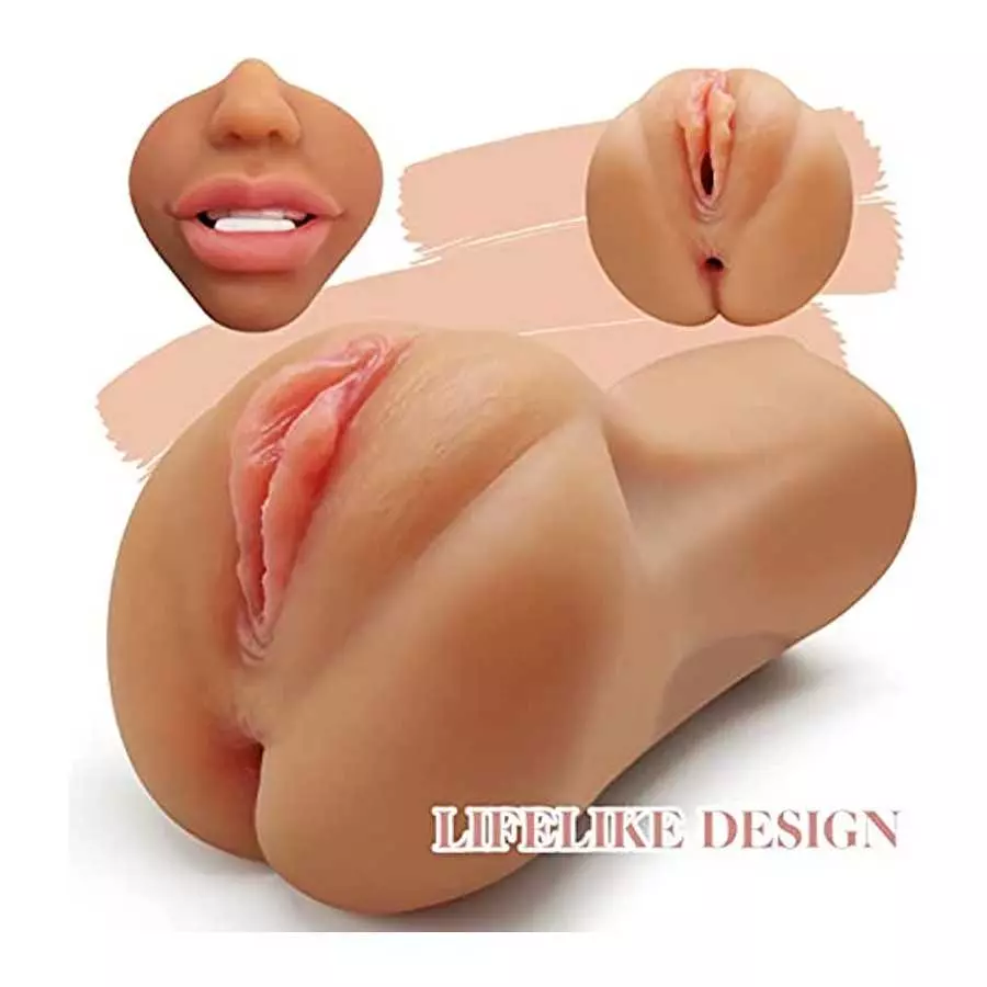 Realistic Pocket Pussy Male Masturbator, 3 in 1 Sex Doll with Lifelike Vagina, Tight Anus and Face, Male Sex Toys Dual Channel D