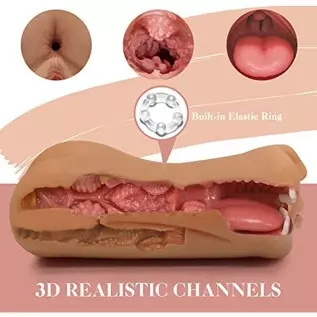 Realistic Pocket Pussy Male Masturbator, 3 in 1 Sex Doll with Lifelike Vagina, Tight Anus and Face, Male Sex Toys Dual Channel D