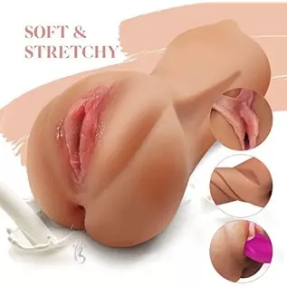 Realistic Pocket Pussy Male Masturbator, 3 in 1 Sex Doll with Lifelike Vagina, Tight Anus and Face, Male Sex Toys Dual Channel D