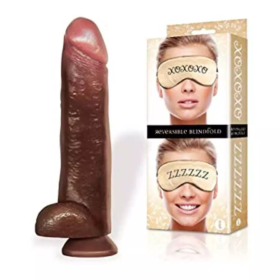 Sexy, Kinky Gift Set Bundle of Blackout 13 Inch Realistic Cock Dildo Brown and Icon Brands XOXO/ZZZ Satin Blindfold Sexy, Kinky Gift Set Bundle of Blackout 13 Inch Realistic Cock Dildo Brown and Icon Brands XOXO/ZZZ Satin Blindfold