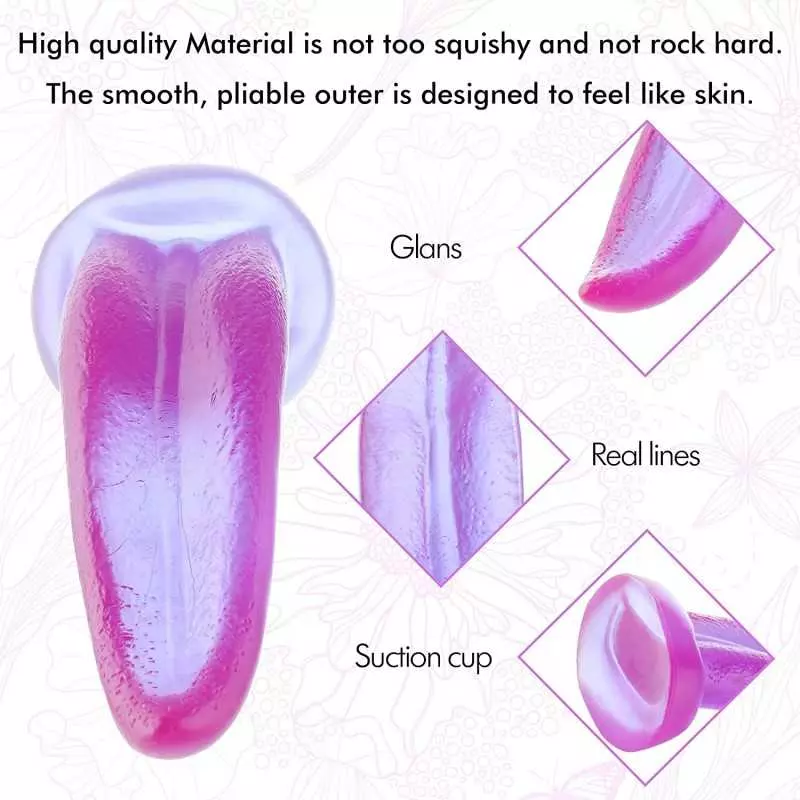 7 Inch Realistic Tongue Dildo with Suction Cup for Auxfun Sex Machine Devices, Thrusting Machines Attachment Smooth Soft Dildo A