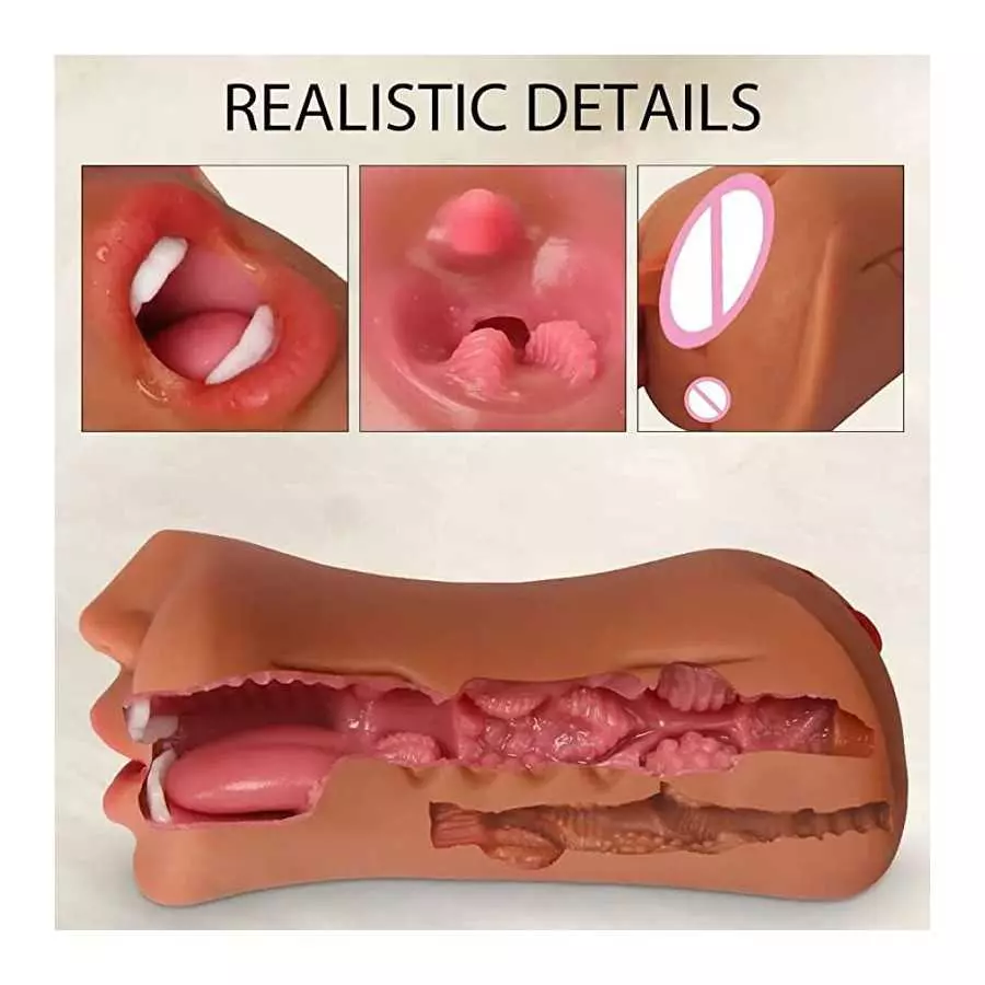 3 in 1 Pussy Pocket Pussy Masturbators for Male with Fox Face, Mouth Vagina and Anal, Masturbator Deep Throat Oral Adult