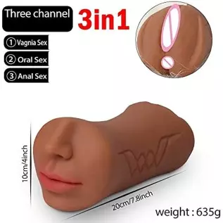 3 in 1 Pussy Pocket Pussy Masturbators for Male with Fox Face, Mouth Vagina and Anal, Masturbator Deep Throat Oral Adult