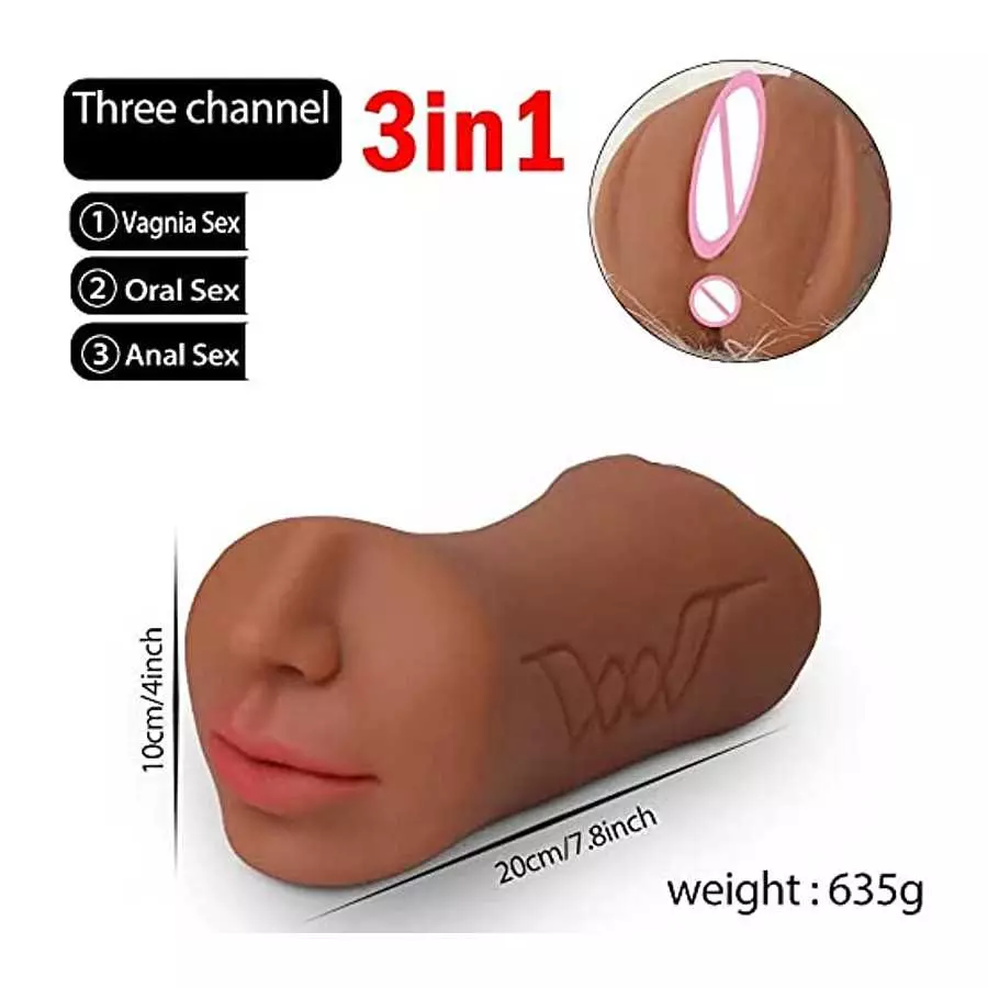 3 in 1 Pussy Pocket Pussy Masturbators for Male with Fox Face, Mouth Vagina and Anal, Masturbator Deep Throat Oral Adult