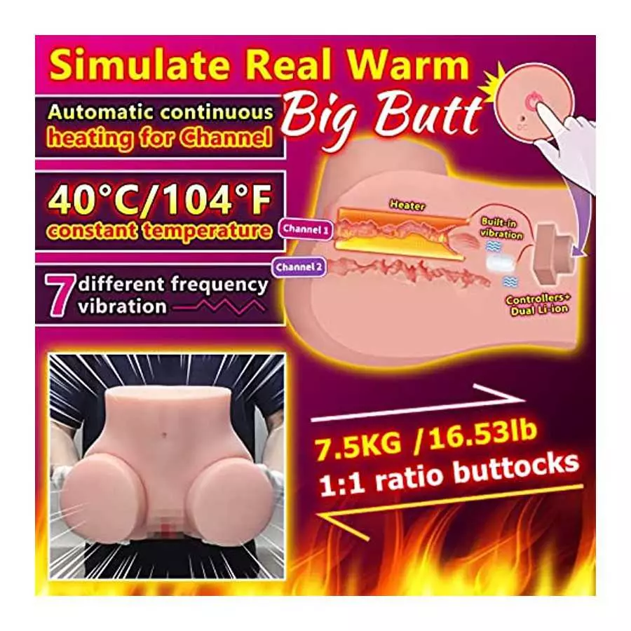 Male Masturbator Life-Sized Sex Doll Realistic Butt Pocket Pussy Ass Continuous Heating 7 Vibration Modes Toy for Men Sex Pleasu