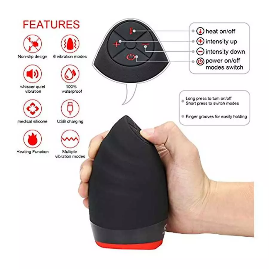 Vibrating Male Masturbator Cup Sex Toys for Men Man Masturbation Toy Automatic Penis Vibrator with Heating Function and 6 Vibrat
