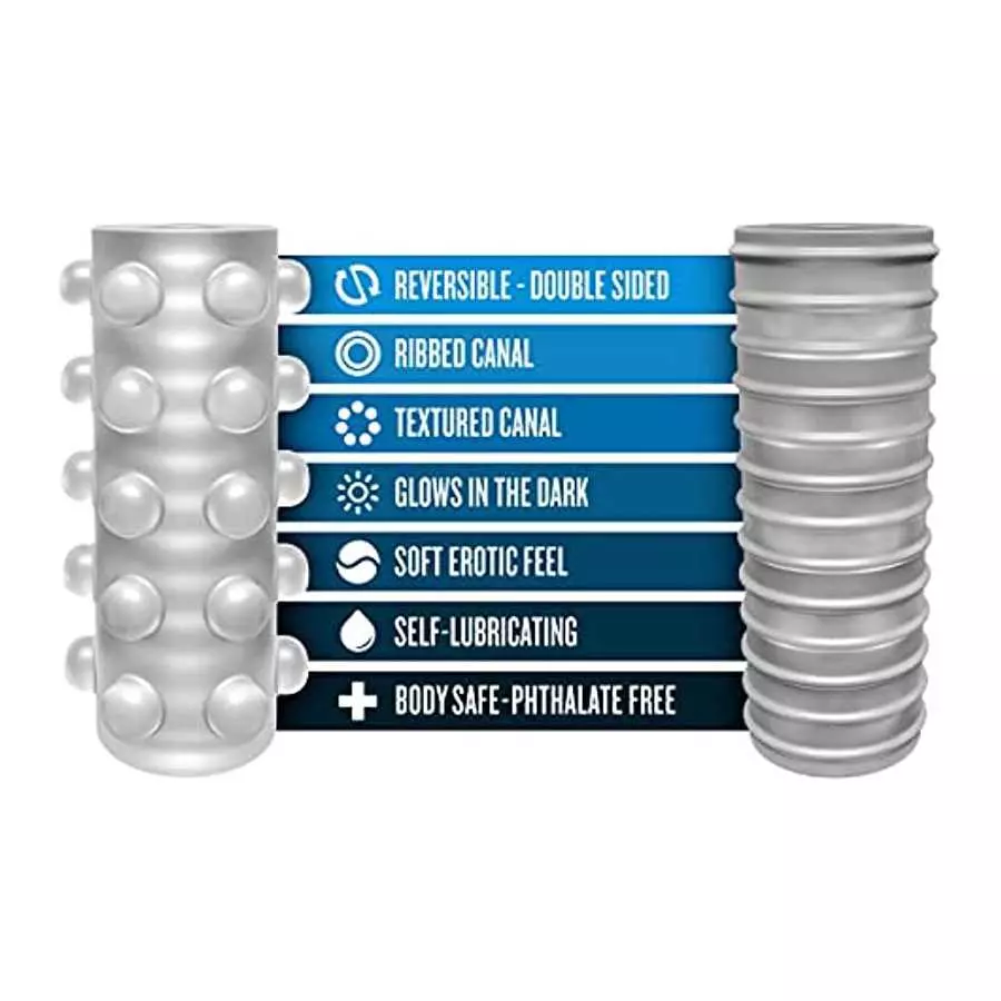 Blush Soft and Wet Reversible Orb Self Lubricating Dual Textured Male Masturbation Sleeve Easy to Clean 2 in 1 Stroker - Frosted