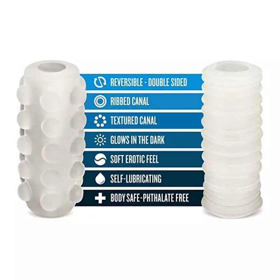 Blush Soft and Wet Reversible Orb Self Lubricating Dual Textured Male Masturbation Sleeve Easy to Clean 2 in 1 Stroker - Frosted