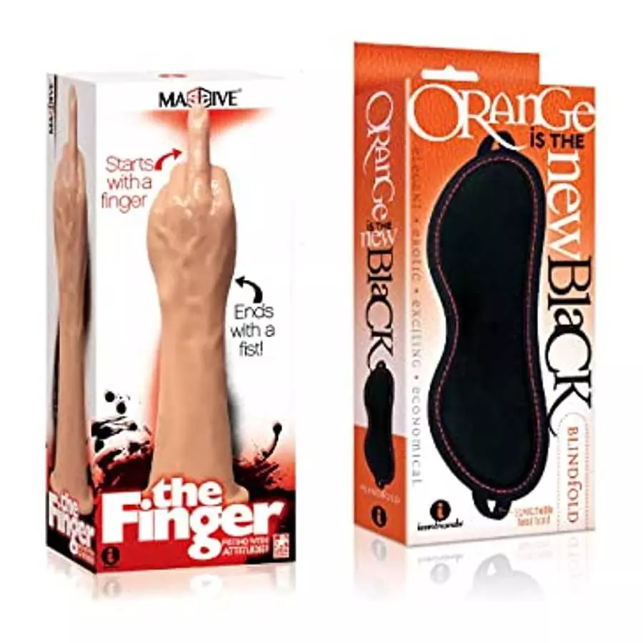 Sexy Gift Set of Massive The Finger Fister Dildo and Icon Brands Orange is The New Black, Blindfold Sexy Gift Set of Massive The Finger Fister Dildo and Icon Brands Orange is The New Black, Blindfold