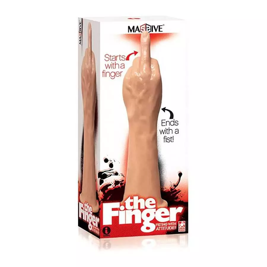 Sexy Gift Set of Massive The Finger Fister Dildo and Icon Brands Orange is The New Black, Blindfold