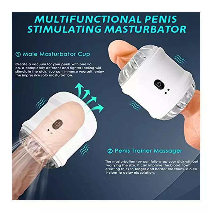 Automatic Male Masturbator Vibrator- 10 Intense Frequency Dual Open-Ended Pocket Pussy Stroker Penis Massager Trainer Cup Adult