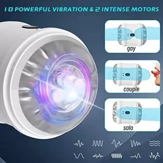 Automatic Male Masturbator Vibrator- 10 Intense Frequency Dual Open-Ended Pocket Pussy Stroker Penis Massager Trainer Cup Adult