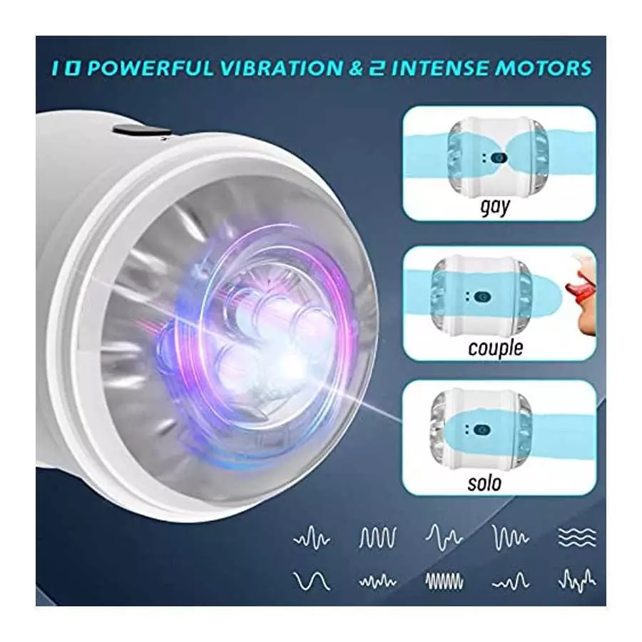 Automatic Male Masturbator Vibrator- 10 Intense Frequency Dual Open-Ended Pocket Pussy Stroker Penis Massager Trainer Cup Adult