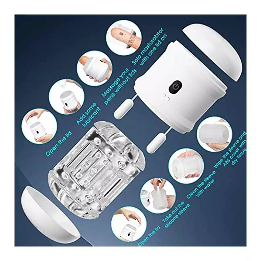 Automatic Male Masturbator Vibrator- 10 Intense Frequency Dual Open-Ended Pocket Pussy Stroker Penis Massager Trainer Cup Adult