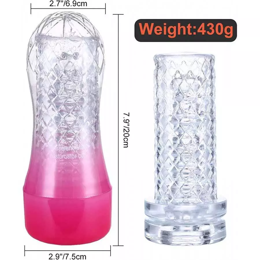 Clear Male Masturbator Cup - Men's Sex Toy for Penis Stimulation Masturbation and Training, Transparent Cock Stroker, Stage 3