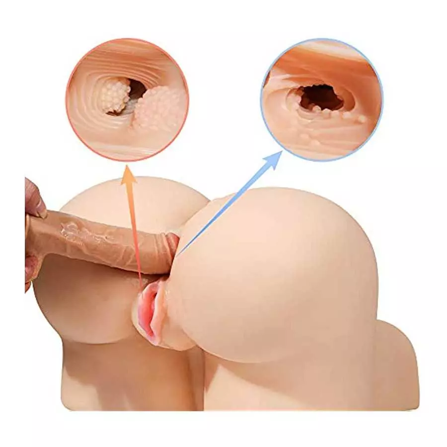JBDK Life-Size Lifelike Busty Ass, Adult Male Masturbator Sex Toys, Sex and Anal Sex with Ribbed Vaginal and Anal Canal Two Chan