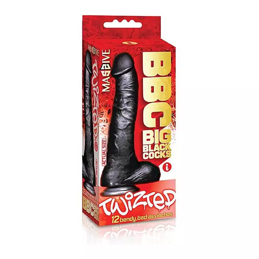 Sexy Gift Set Bundle of Big Black Cock Twizted 11 Inch Dildo and Icon Brands Vibrating Sextenders, Nubbed