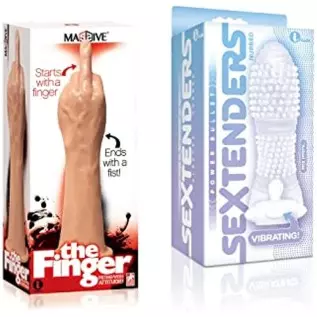 Sexy Gift Set Bundle of Massive The Finger Fister Dildo and Icon Brands Vibrating Sextenders, Nubbed
