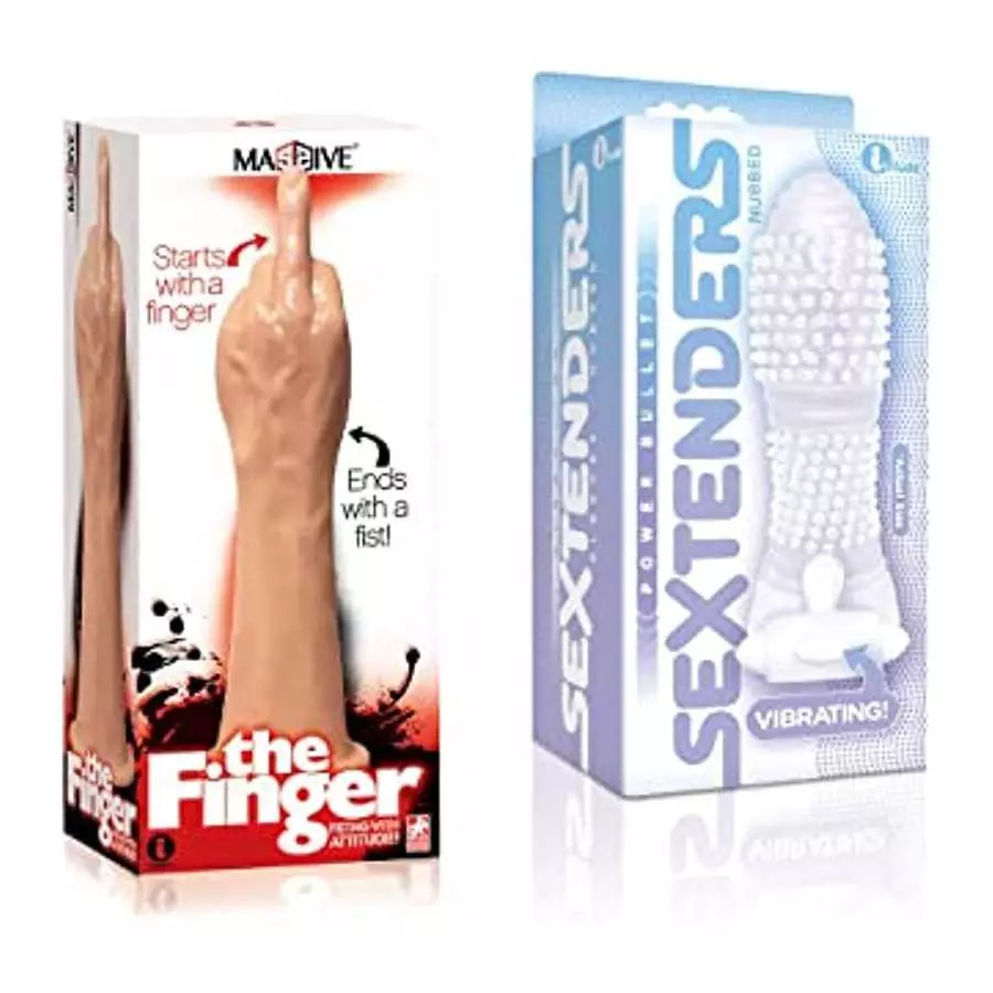 Sexy Gift Set Bundle of Massive The Finger Fister Dildo and Icon Brands Vibrating Sextenders, Nubbed