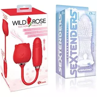 Sexy Gift Set Bundle of Wild Rose and Thruster and Icon Brands Vibrating Sextenders, Nubbed