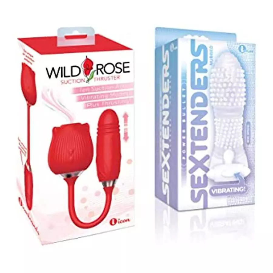 Sexy Gift Set Bundle of Wild Rose and Thruster and Icon Brands Vibrating Sextenders, Nubbed Sexy Gift Set Bundle of Wild Rose and Thruster and Icon Brands Vibrating Sextenders, Nubbed