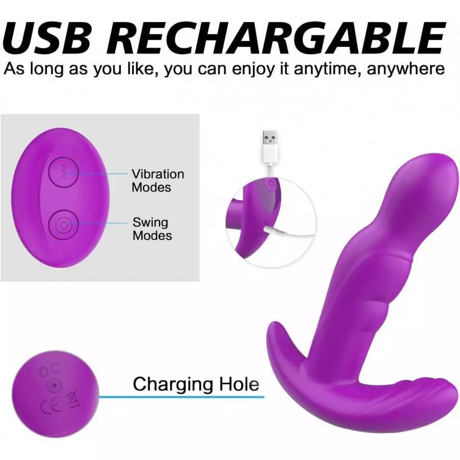 360° Rotating Anal Vibrator Prostate Massager, Anal Butt Plug with Ergonomic Design and 30 Powerful Stimulation Patterns for Beg