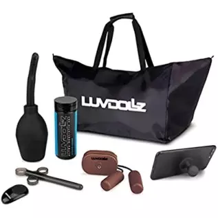 Luvdolz Remote Control Rechargeable Spread Eagle Pussy & Ass W-Douche - Mocha