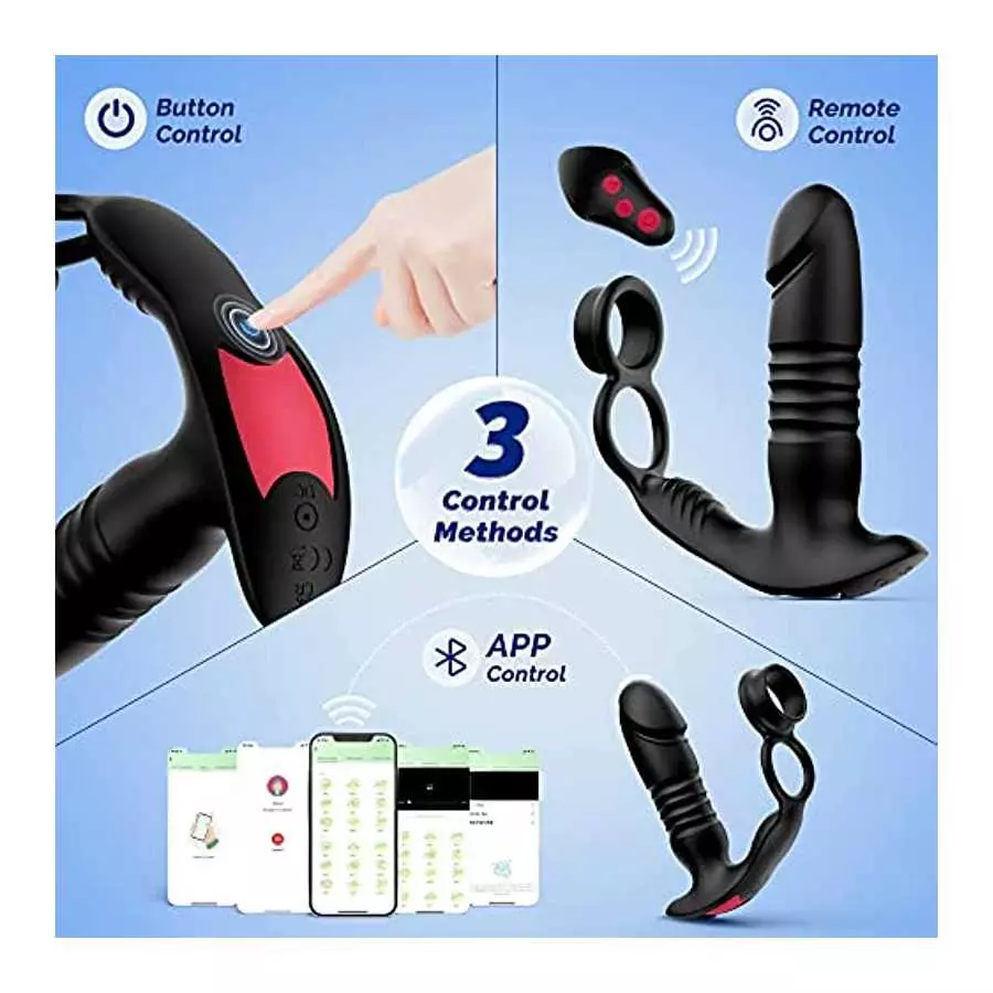 Adult Male Sex Toys for Men's Sex – Anal Sex Toys Prostate Massager with Dual Cock Ring Anal Plug, App & Remote Control Butt Plu