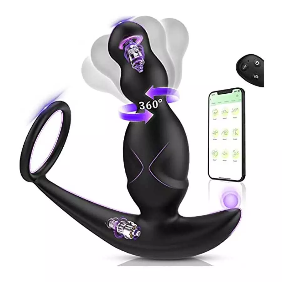Anal Plug Vibrator, Sex Toys Prostate Massager with 3 Rotating & 9 Vibrating Butt Plug, Prostate Stimulor Toys with Cock Ring, W Anal Plug Vibrator, Sex Toys Prostate Massager with 3 Rotating & 9 Vibrating Butt Plug, Prostate Stimulor Toys with Cock Ring, W