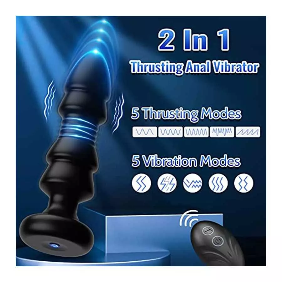 Thrusting Anal Vibrator - Anal Sex Toy Remote Control Vibrating Butt Plug G Spot Vibrator, Anal Plug Vibrator with 5 Vibrating &