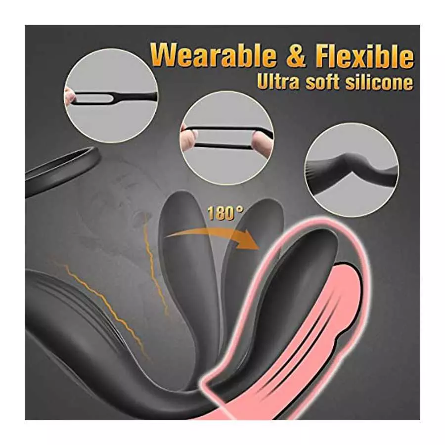 Flexible & Wearable Prostate Massager Male Anal Vibrator Sex Toys for Men - Couples Remote Control Vibrators with Silicone Cock 